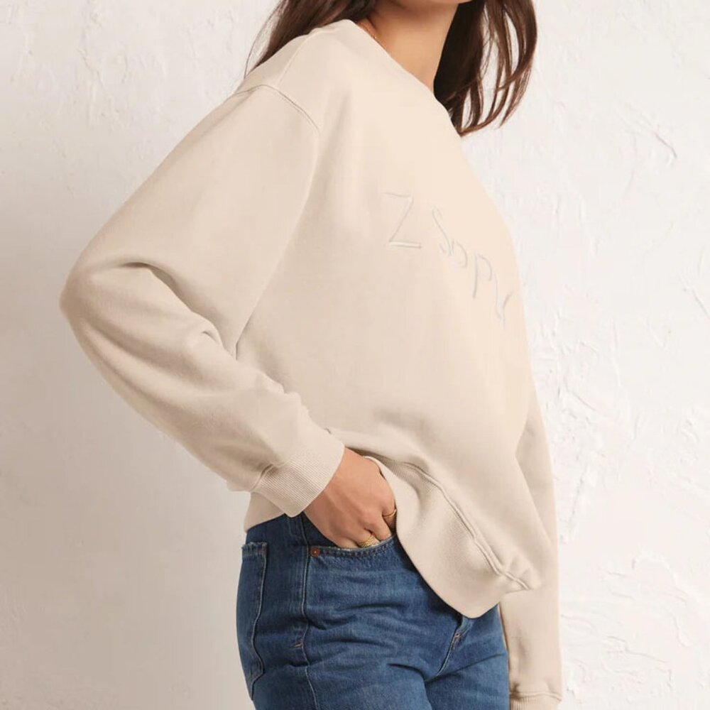 NEW Syd Z Supply Embroidered Logo Sweatshirt Pullover M Stone Crewneck $79 NWT - Picture 3 of 8
